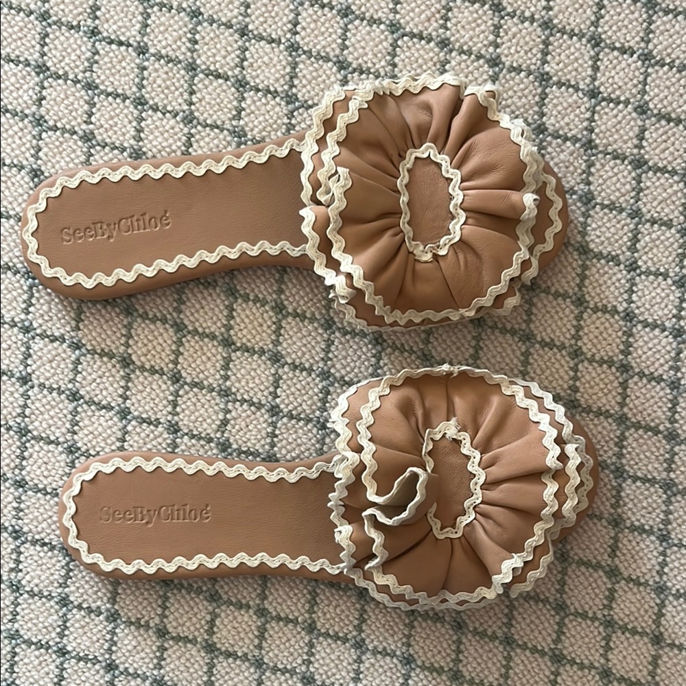 See by Chloé Tan Ruffle Slides